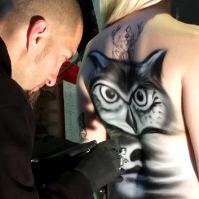Live Airbrushing Owl Body Art By Anexitilon