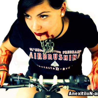 Airbrushed Model Riding A Bike By Anexitilon