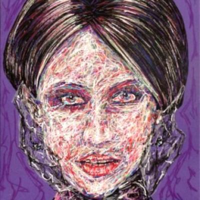 Dona Victoria By Savvas Koureas 1 2011 24x30 Cm Markerstriping On Canvas Panel